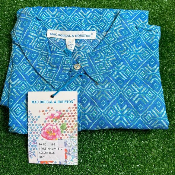 Mac Dougal & Houston Button-Up 3/4 Sleeve Tie Front Linen Blend Blue Shirt L NEW - Picture 9 of 13